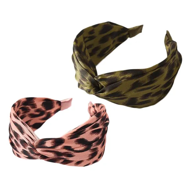 2 Pcs Leopard Print Headbands Wide Twist Knot Turban