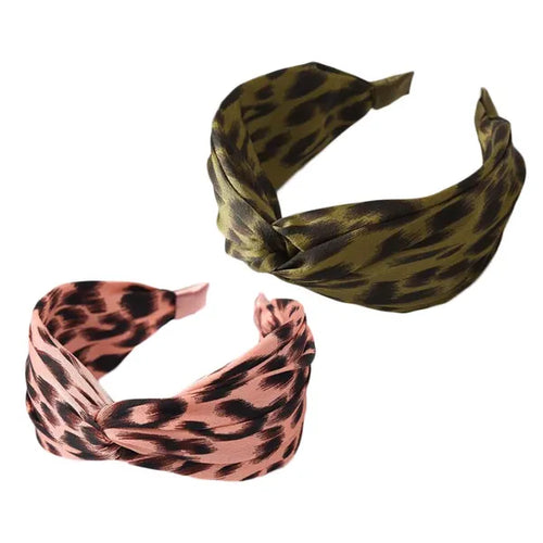 2 Pcs Leopard Print Headbands Wide Twist Knot Turban