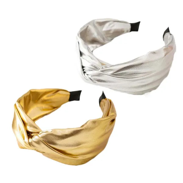 2 Pcs PU Wide Headbands Knot Turban Metallic