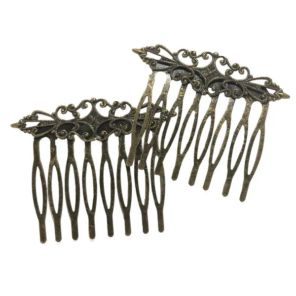 2 Pcs Retro Carved Flower Vines Bronze Bridal 2 Inches