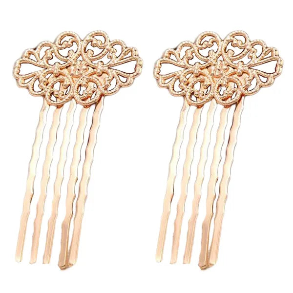 2 Pcs Retro Hair Combs Carved Flower Bridal 1.3 Inches