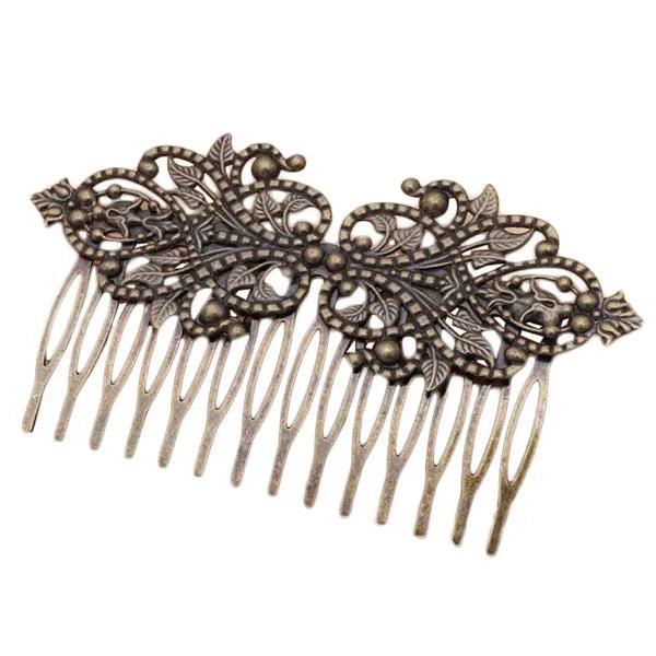 2 Pcs Retro Metal 14 Teeth Side Comb Flower Vine Bronze