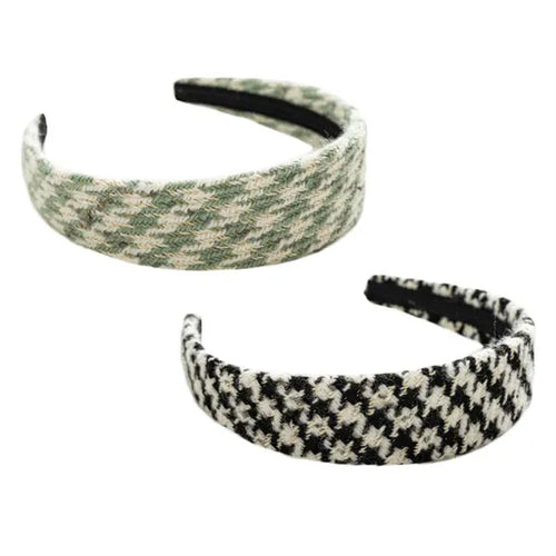 2 Pcs Tweed Wide Headband Winter Vintage Plaid Houndstooth