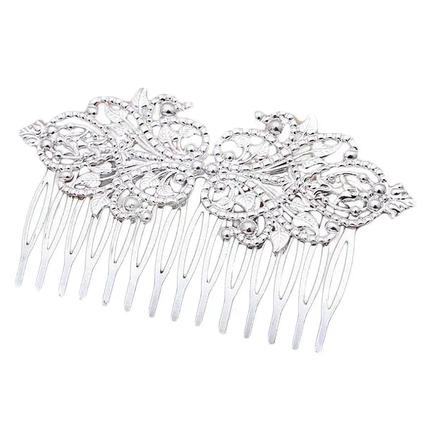2 Pcs Vintage Metal 14 Teeth Side Comb Silver
