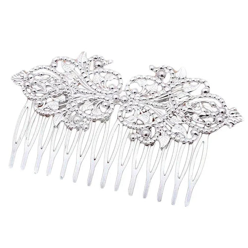 2 Pcs Vintage Metal 14 Teeth Side Comb Silver