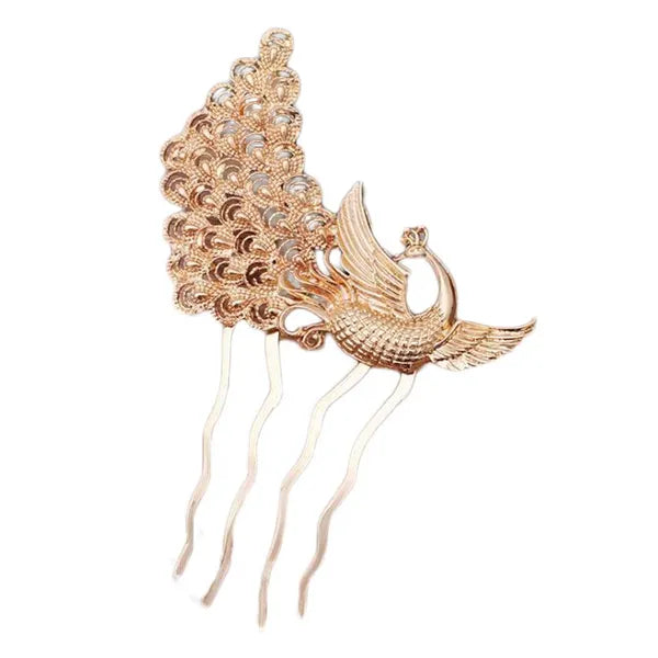 2 Pcs Vintage Peacock Metal Side Comb Chinese Style