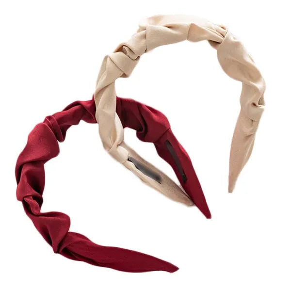 2 Pcs Wide Headbands for Women Pleated Solid Color