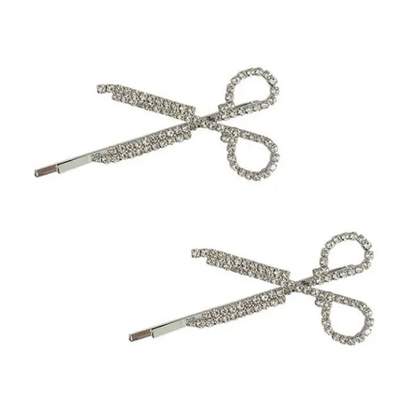 2 Piece Silver Scissors Rhinestone Hair Clips Halloween