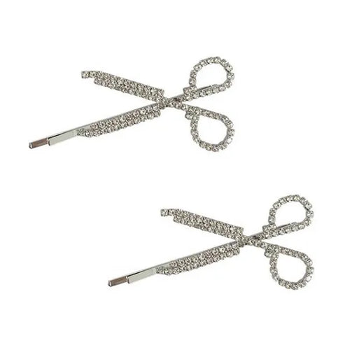2 Piece Silver Scissors Rhinestone Hair Clips Halloween