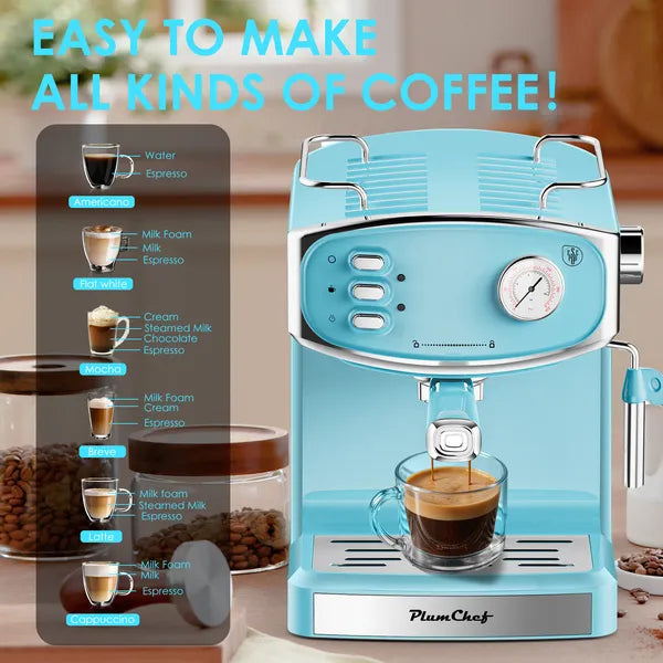 20 Bar Espresso Machine for home- Professional Compact Espresso Maker with Milk Frother Steam Wand, Pressure Gauge & 54oz Large Water Tank, Low Noise Fast Brewing for Cappuccino, Latte