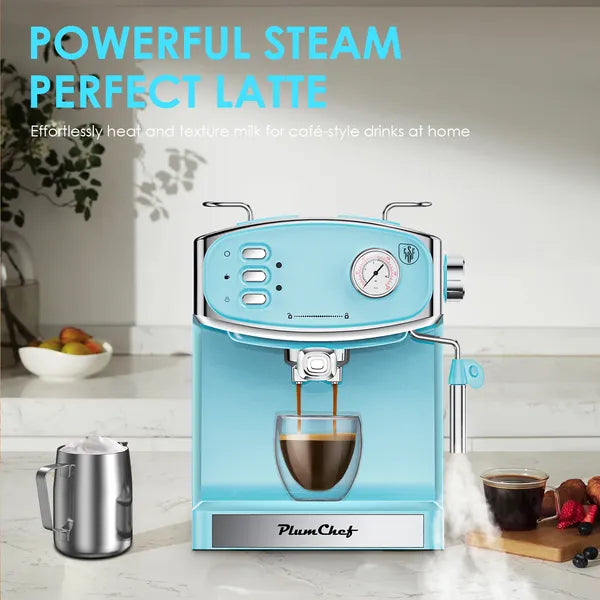 20 Bar Espresso Machine for home- Professional Compact Espresso Maker with Milk Frother Steam Wand, Pressure Gauge & 54oz Large Water Tank, Low Noise Fast Brewing for Cappuccino, Latte