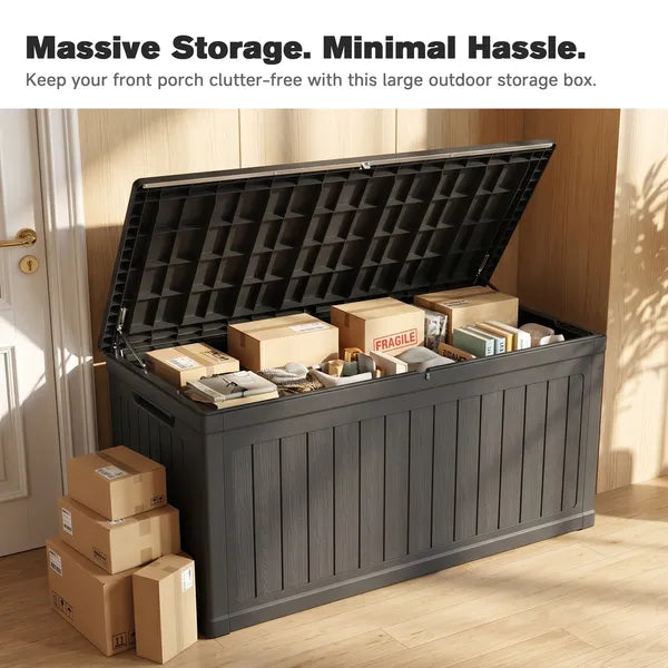 260 Gallon Large Outdoor Storage XXL Deck Box for Patio Furniture, Outdoor Cushions, Garden Tools and Sports/Pools Equipment, Waterproof Resin, Lockable, Black