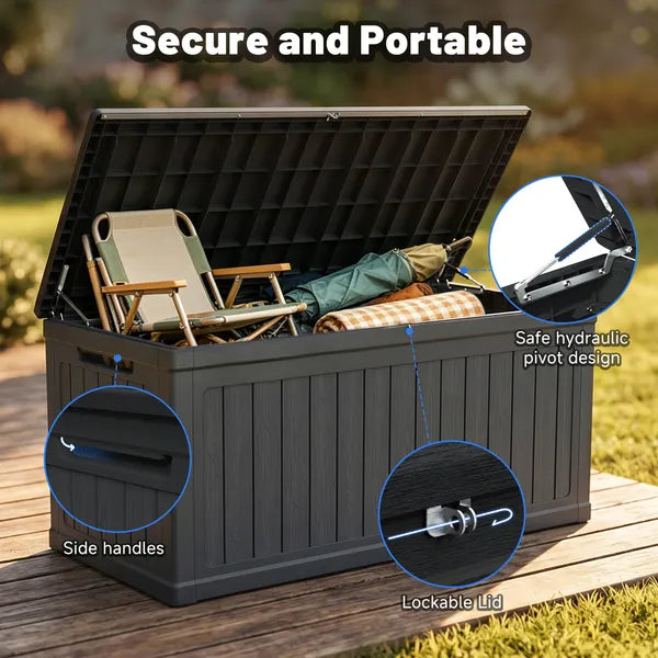260 Gallon Large Outdoor Storage XXL Deck Box for Patio Furniture, Outdoor Cushions, Garden Tools and Sports/Pools Equipment, Waterproof Resin, Lockable, Black