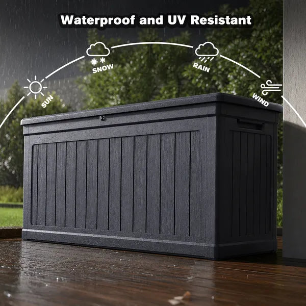 260 Gallon Large Outdoor Storage XXL Deck Box for Patio Furniture, Outdoor Cushions, Garden Tools and Sports/Pools Equipment, Waterproof Resin, Lockable, Black