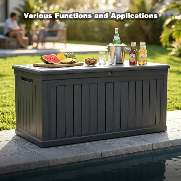 260 Gallon Large Outdoor Storage XXL Deck Box for Patio Furniture, Outdoor Cushions, Garden Tools and Sports/Pools Equipment, Waterproof Resin, Lockable, Black