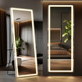 3 Color Lighting Mirror with LED Lights, 64"x21" Lighted Floor Standing Mirror with Stand, Wall Mounted Hanging