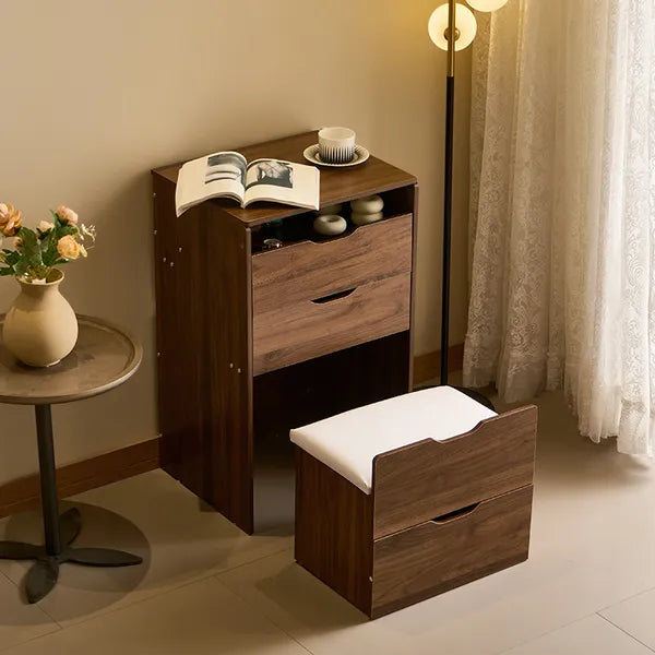 3 in 1 Vanity Desk with Flip Top Mirror, Small Make Up Vanity Set with Visible Glass Desktop, Compact Makeup Vanity with 3 Drawers, Cushioned Tool, Dressing Table for Bedroom