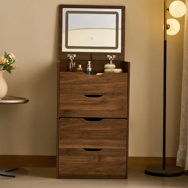 3 in 1 Vanity Desk with Flip Top Mirror, Small Make Up Vanity Set with Visible Glass Desktop, Compact Makeup Vanity with 3 Drawers, Cushioned Tool, Dressing Table for Bedroom