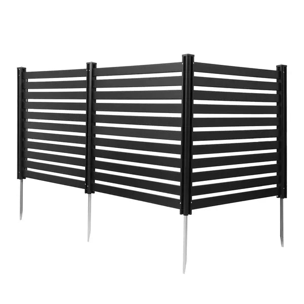 3 Panels Outdoor Privacy Screen, 50 x 48 in Air Conditioner Fence with 27.6 in Ground Stakes, Pool Equipment Enclosure, Vinyl Privacy Fence, Ideal for Trash Can and A/C Units, Black