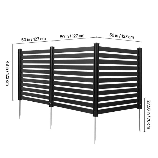 3 Panels Outdoor Privacy Screen, 50 x 48 in Air Conditioner Fence with 27.6 in Ground Stakes, Pool Equipment Enclosure, Vinyl Privacy Fence, Ideal for Trash Can and A/C Units, Black