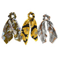 3 Pcs Big Floral Satin Ribbon Scrunchies Retro Flowers
