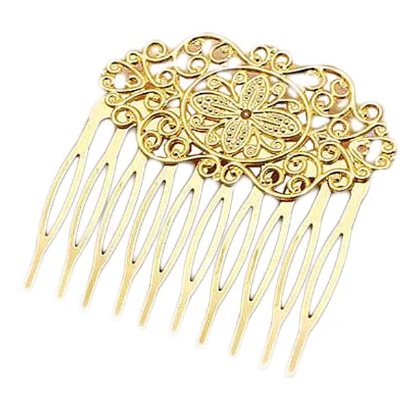 3 Pcs Gold Tone 10 Teeth Side Comb Flower Vine Cirrus