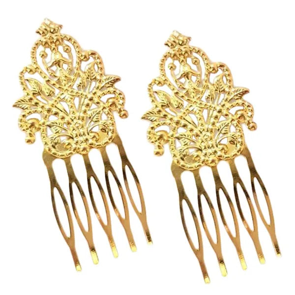 3 Pcs Gold Tone Metal Side Comb Dunhuang