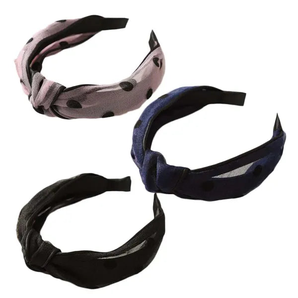 3 Pcs Lace Polka Dot Headband Wide Knotted Turban