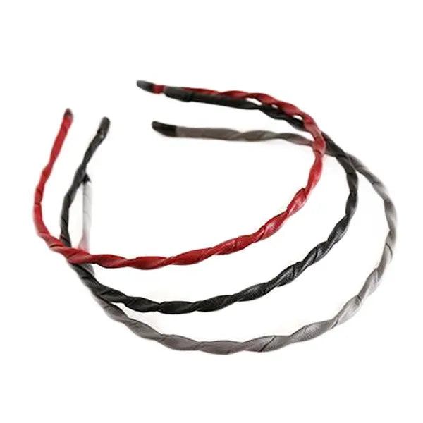 3 Pcs Random Color Spiral PU Leather Thin Headband