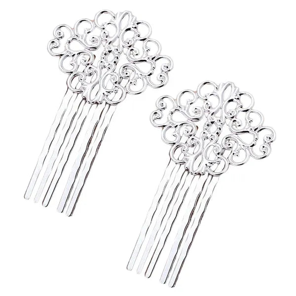 3 Pcs Silver Tone Metal Side Comb Han Chinese Hairpin