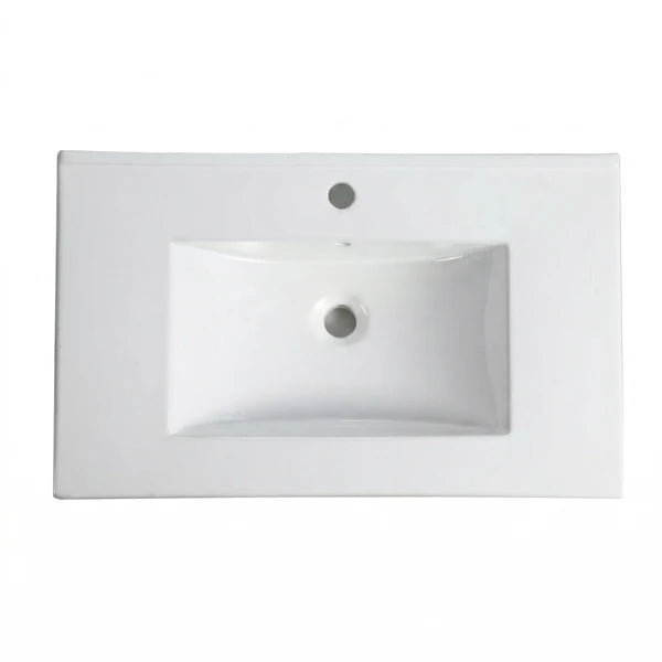 30Inch*18.5Inch Ceramic Bathroom Vanity Sink Top with Single Hole, Drop in Bathroom Vessel Sink Bowl Rectangle, Glossy White