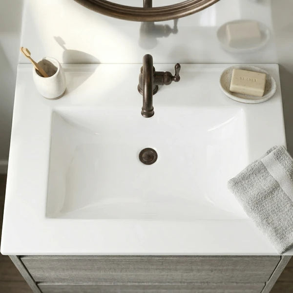 30Inch*18.5Inch Ceramic Bathroom Vanity Sink Top with Single Hole, Drop in Bathroom Vessel Sink Bowl Rectangle, Glossy White