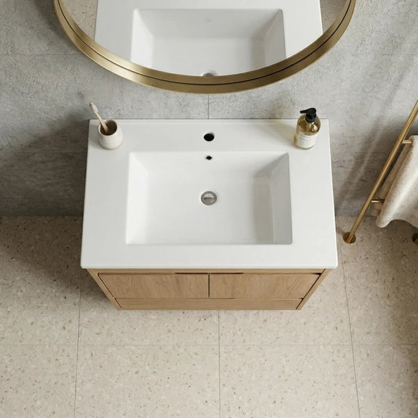 30Inch*18.5Inch Ceramic Bathroom Vanity Sink Top with Single Hole, Drop in Bathroom Vessel Sink Bowl Rectangle, Glossy White