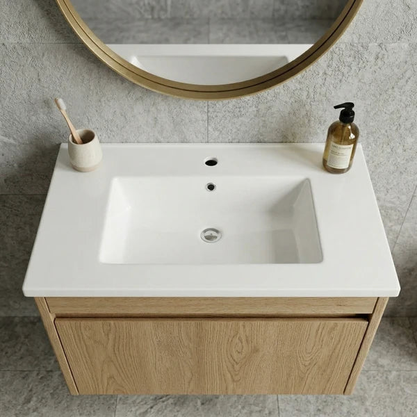 30Inch*18.5Inch Ceramic Bathroom Vanity Sink Top with Single Hole, Drop in Bathroom Vessel Sink Bowl Rectangle, Glossy White