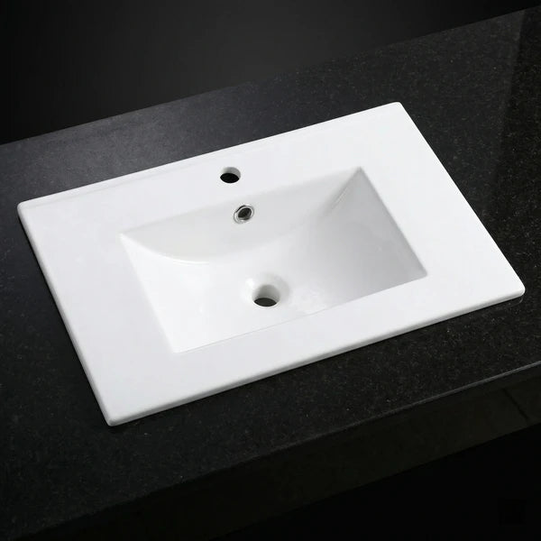 30Inch*18.5Inch Ceramic Bathroom Vanity Sink Top with Single Hole, Drop in Bathroom Vessel Sink Bowl Rectangle, Glossy White