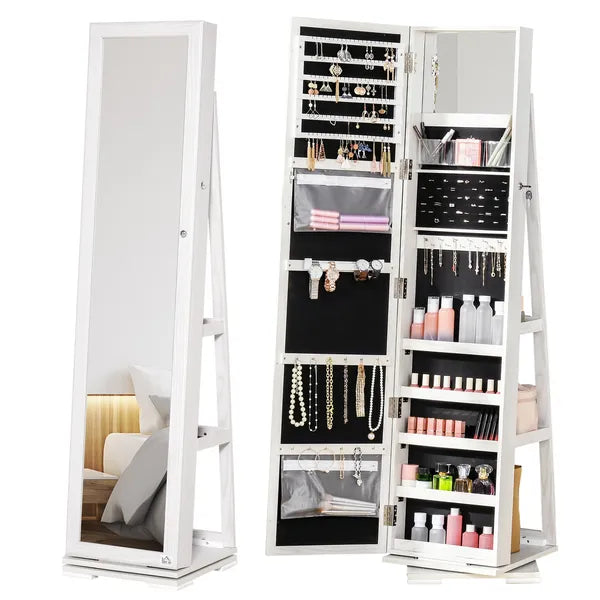 360 Swivel Jewelry Cabinet Full Length Mirror White