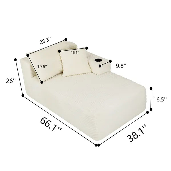 37.5-inch Right chaise longue with plush black velvet, cup holder, flexible matching, mainly for living room use.