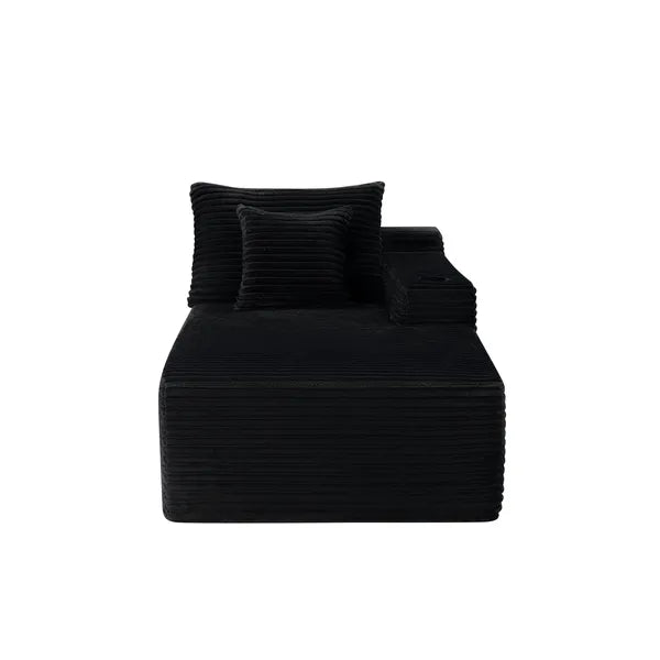 37.5-inch Right chaise longue with plush black velvet, cup holder, flexible matching, mainly for living room use.