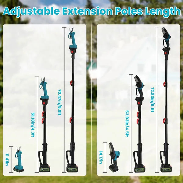 4 in 1 Cordless Pruning Shear and Electric Chainsaw With Max 5.5FT Extension Poles 4'/6' Pole Saw SK5 Blade Brushless Pruning Shear With 2Pcs 3.0Ah Batteries For Garden Yard