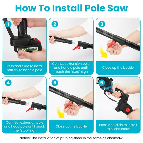 4 in 1 Cordless Pruning Shear and Electric Chainsaw With Max 5.5FT Extension Poles 4'/6' Pole Saw SK5 Blade Brushless Pruning Shear With 2Pcs 3.0Ah Batteries For Garden Yard