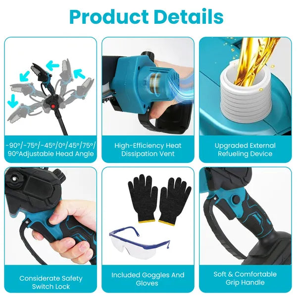 4 in 1 Cordless Pruning Shear and Electric Chainsaw With Max 5.5FT Extension Poles 4'/6' Pole Saw SK5 Blade Brushless Pruning Shear With 2Pcs 3.0Ah Batteries For Garden Yard