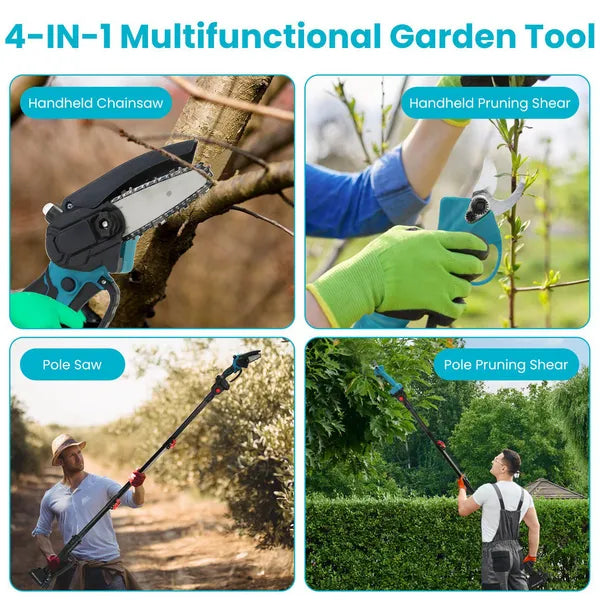 4 in 1 Cordless Pruning Shear and Electric Chainsaw With Max 5.5FT Extension Poles 4'/6' Pole Saw SK5 Blade Brushless Pruning Shear With 2Pcs 3.0Ah Batteries For Garden Yard