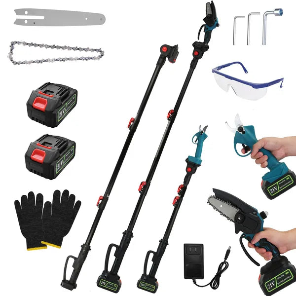 4 in 1 Cordless Pruning Shear and Electric Chainsaw With Max 5.5FT Extension Poles 4'/6' Pole Saw SK5 Blade Brushless Pruning Shear With 2Pcs 3.0Ah Batteries For Garden Yard