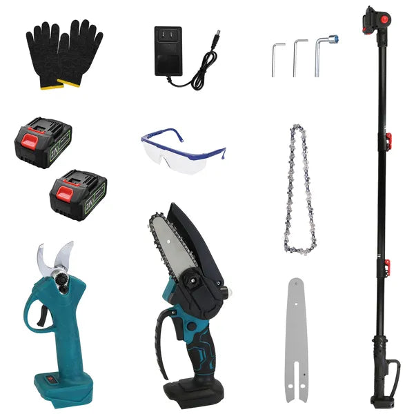 4 in 1 Cordless Pruning Shear and Electric Chainsaw With Max 5.5FT Extension Poles 4'/6' Pole Saw SK5 Blade Brushless Pruning Shear With 2Pcs 3.0Ah Batteries For Garden Yard