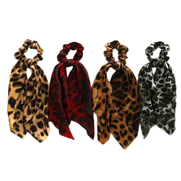 4 Pcs Leopard Print Hair Ribbon Scrunchies
