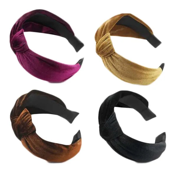 4 Pcs Velvet Wide Headbands Plain Turban Twist Knotted