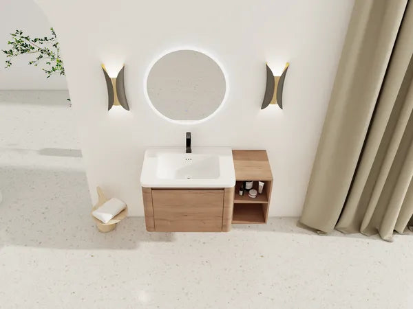 40'' Wall-Mounted Bathroom Vanity with White Ceramic Sink and Storage Shelves & 1-Soft-Close Door, KD-Packing, Plywood