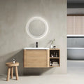 40'' Wall-Mounted Bathroom Vanity with White Ceramic Sink and Storage Shelves & 1-Soft-Close Door, KD-Packing, Plywood