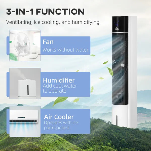 41" Portable Cooler Air Conditioner for Home Office, 3-In-1 Evaporative Ice Cooling, Timer, Tower Fan LED
