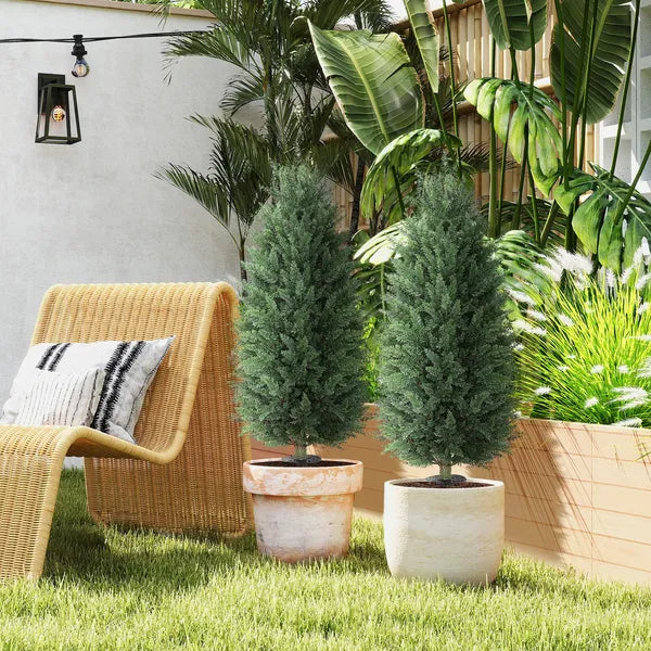 43.3 Inch Set of 2 Artificial Cypress Topiary Tree, Indoor Outdoor UV Resistant Faux Plants with Ground Stake for Garden